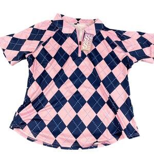 SONEVEN PINK NAVY ARGYLE PATTERN GOLF POLO SHIRT XL NEW WITH TAGS WOMEN'S